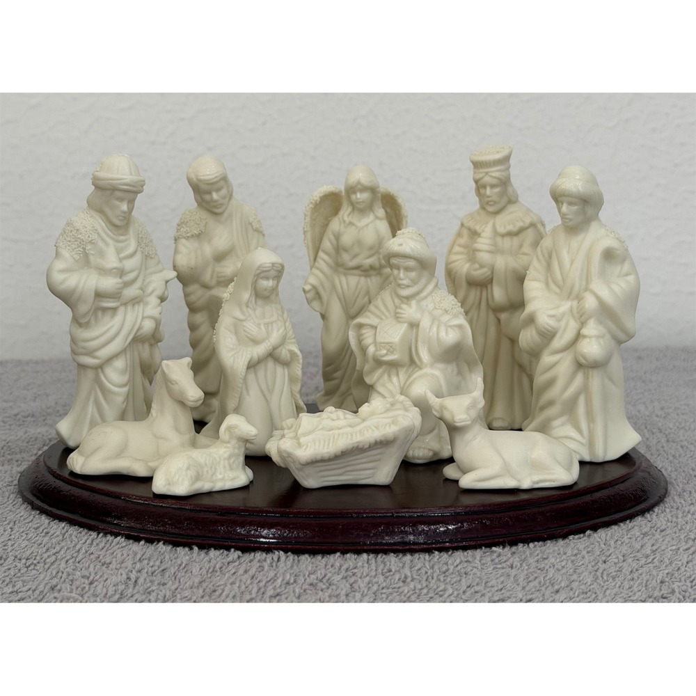 World Bazaars 11 Piece Nativity Set with Wood Base Figurines